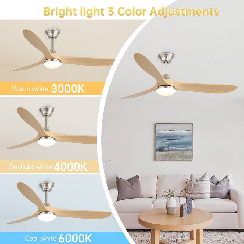 60 Inch Ceiling Fan with Lights, 3 ABS Fan Blades, Quiet Energy Efficient DC Motor, Smart App & Remote Control - 60 Inches