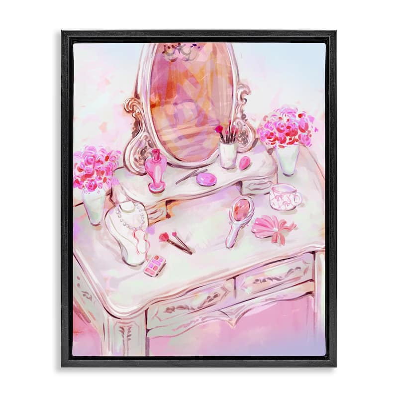 Stupell Pastel Pink Vanity View Framed Floater Canvas Wall Art Design By Ziwei Li - 17 x 21 - Black