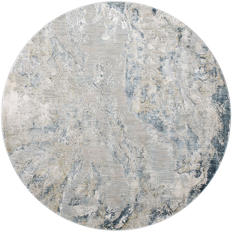 Livabliss Modern & Contemporary Brunswick Abstract Area Rug - 6'7" x 6'7" Round - Ocean