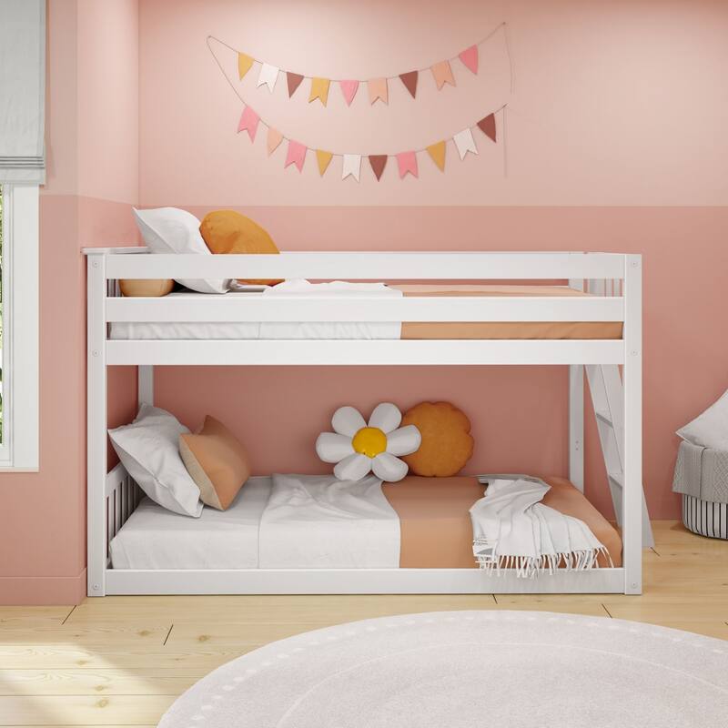 Max and Lily Twin over Twin Low Bunk Bed with Ladder on End