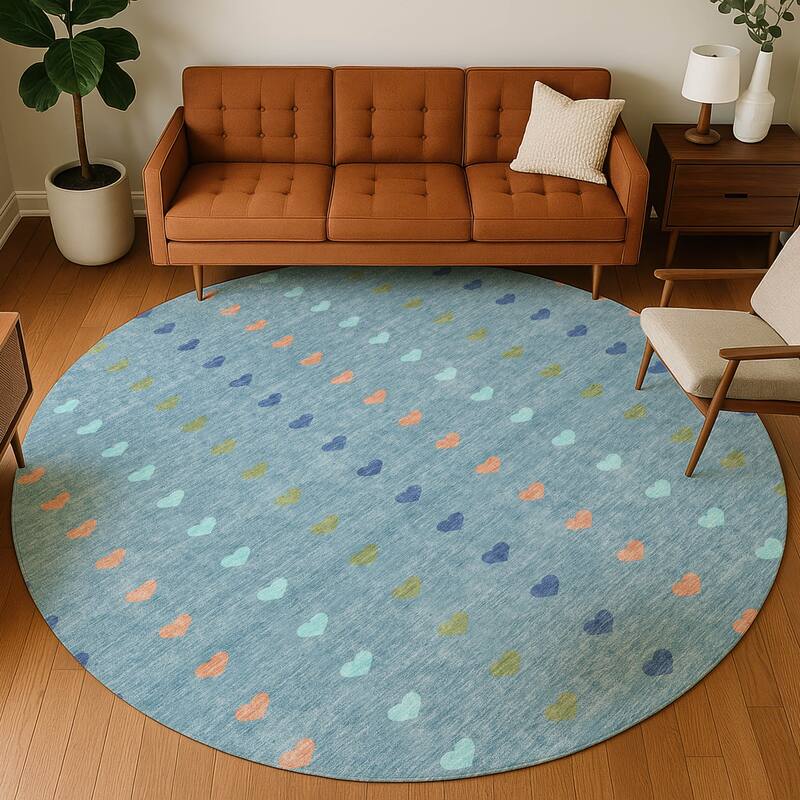 Machine Washable Indoor/ Outdoor Modern Hearts Chantille Rug