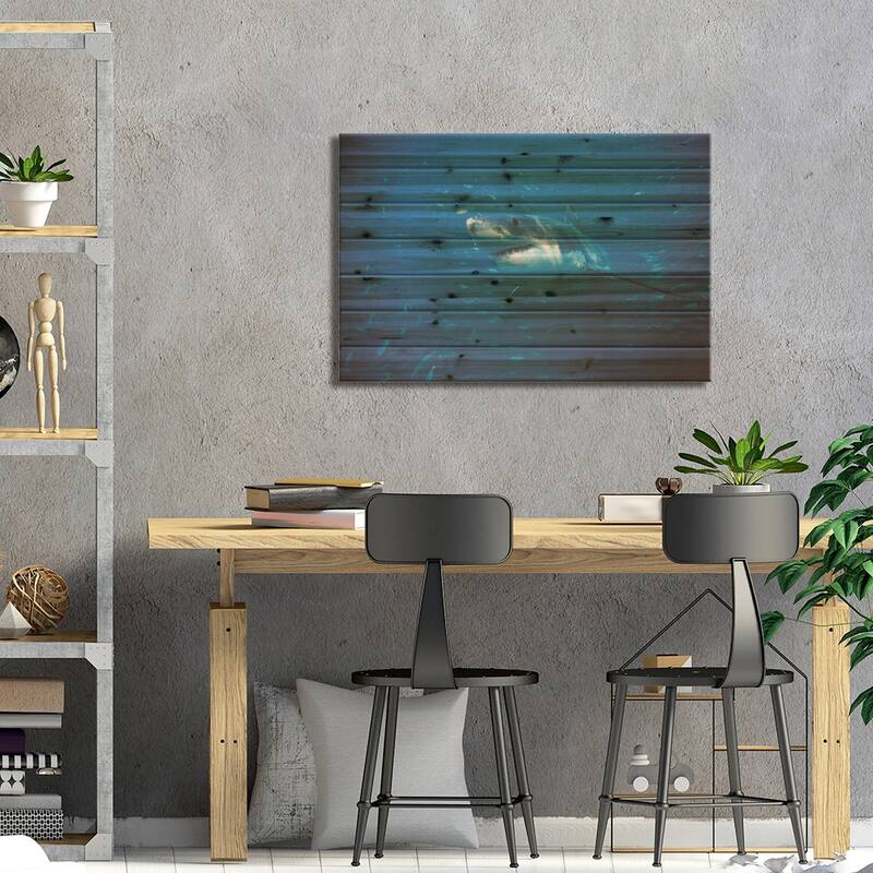 Great White Shark Swimming Through A School Of Fish, Neptune Islands, South Australia Print On Wood by Mike Parry - Multi-Color