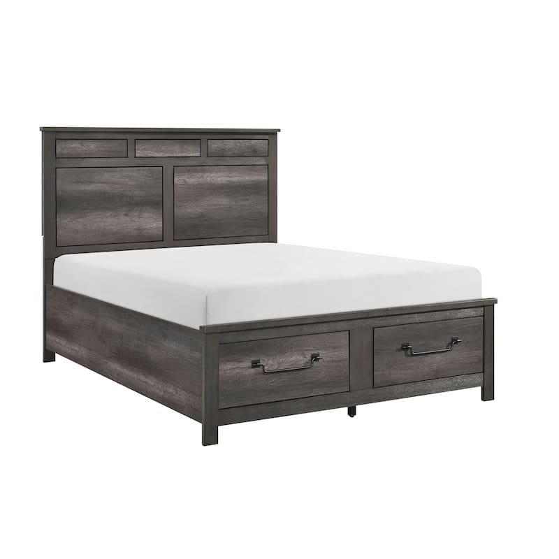 Queen Size Wood Platform Bed with Storage Footboard - Traditional Design - Gray