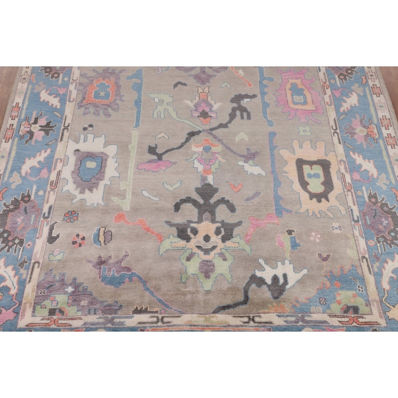 Colorful Oushak Oriental Rug Hand-Knotted Transitional Wool Carpet - 8'9" X 11'9"