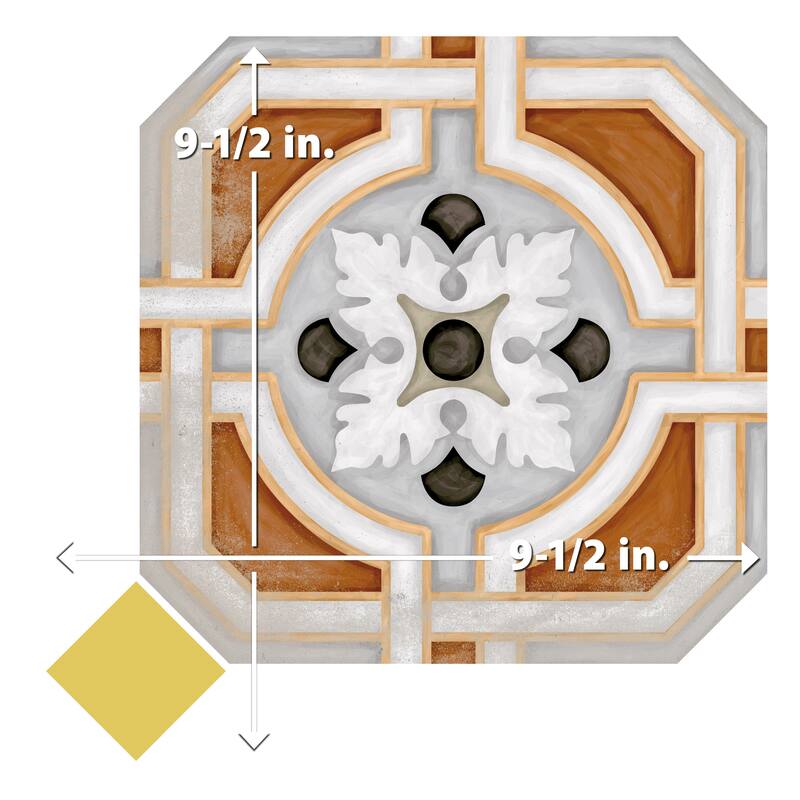 Merola Tile Vaudeville Octagon Deco Zimmer with Taco Lima 7-7/8" x 7-7/8" Porcelain Floor and Wall Tile