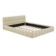 preview thumbnail 6 of 7, Beige Queen Size Grounded Bed Solid Wood Slat Support Low-Profile Platform Frame Edge Thick Fabric Frame Futon Headboard