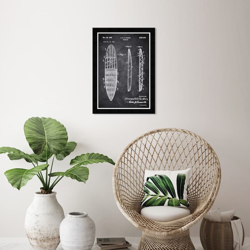 Wynwood Studio 'Surfboard 1948 Chalkboard' Sports and Teams Black Wall Art Framed Print - 13 x 19