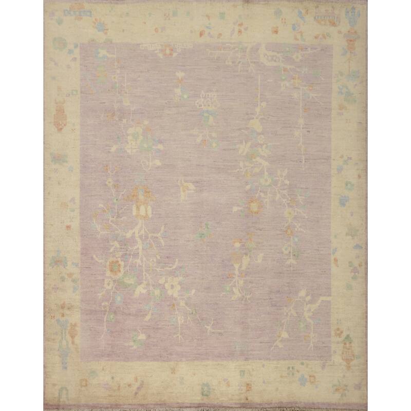 Hand Knotted Oriental 100% Wool Carpet Traditional Floral Purples Ziegler Area Rug - 7' 0'' X 6' 7''
