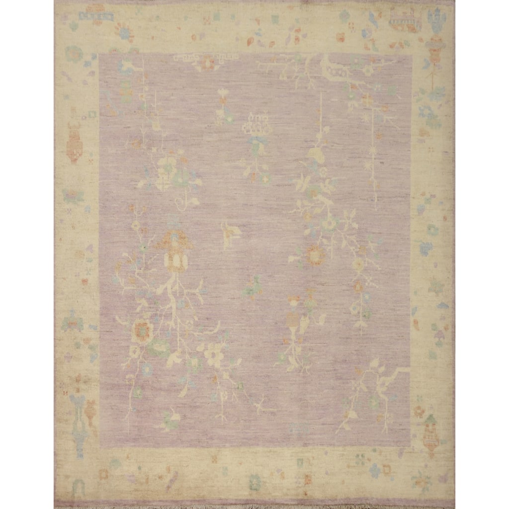 Hand Knotted Oriental 100% Wool Carpet Traditional Floral Purples Ziegler Area Rug - 7' 0'' X 6' 7''