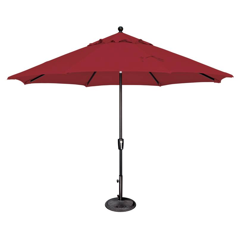 SimplyShade Catalina 11' Octagon Push Button Tilt Umbrella, Black Frame Finish - Really Red