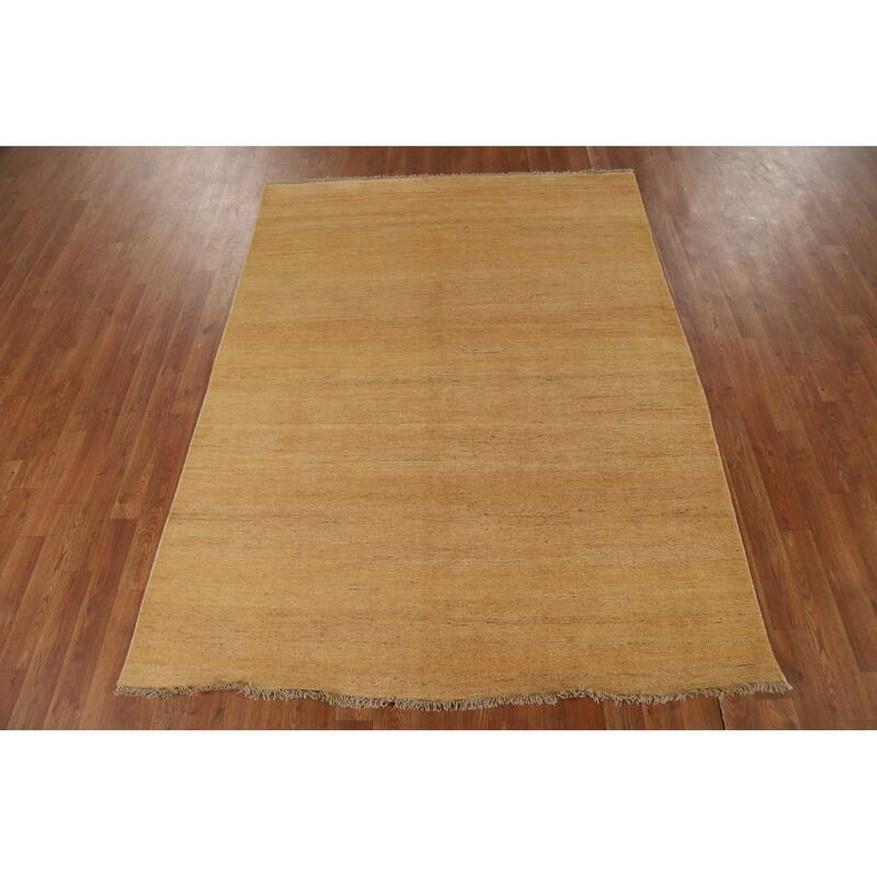 Gold Striped Modern Gabbeh Oriental Rug Handmade Wool Carpet - 4'10"x 6'6"