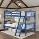preview thumbnail 1 of 14, Twin/Twin Bunk Bed, Convertible Design with RF Front Ladders Dark Blue