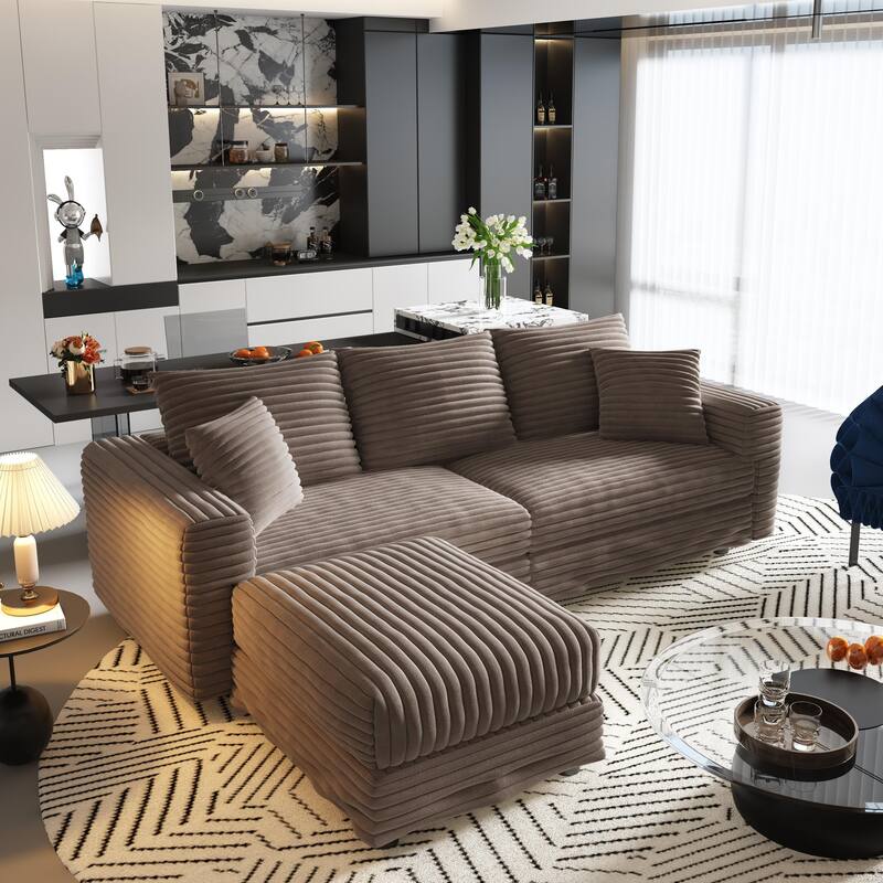 Modular Sectional Sofa with Ottomans, Oversized Corduroy Upholstered Cloud Sofa, Convertible Boneless Deep Seat Couch