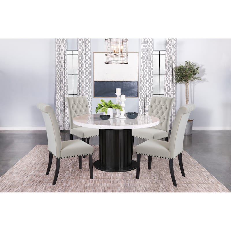 Belinda 5-piece Round Dining Set with Upholstered Chairs - Rustic Espresso, White and Sand
