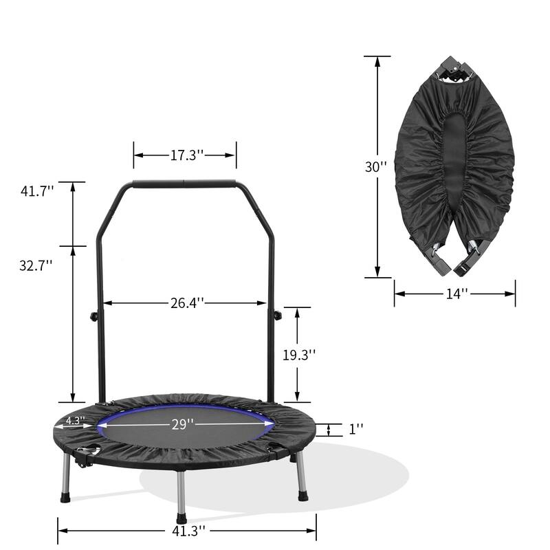 Zenova 40inch Mini Trampoline Foldable Exercise Trampoline with Adjustable Foam Handle for Kids & Adults