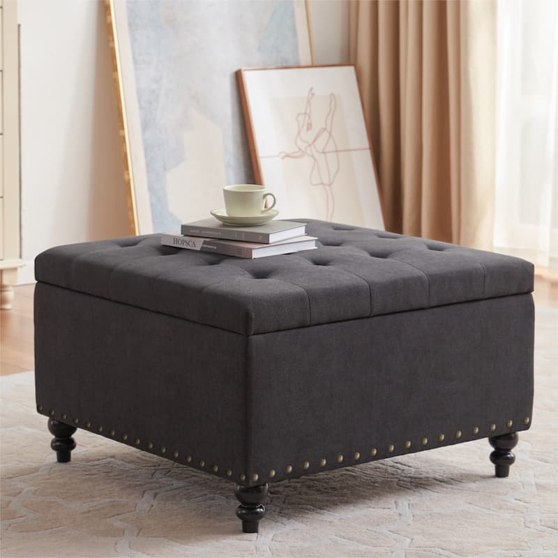 Large Square Storage Ottoman for Living Room