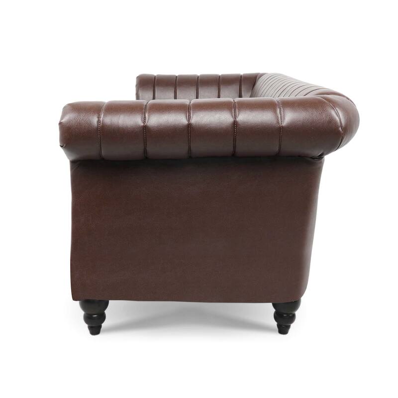 Chesterfield Sofa 83.46" with PU Leather, Quilted Backrest, Birch Legs