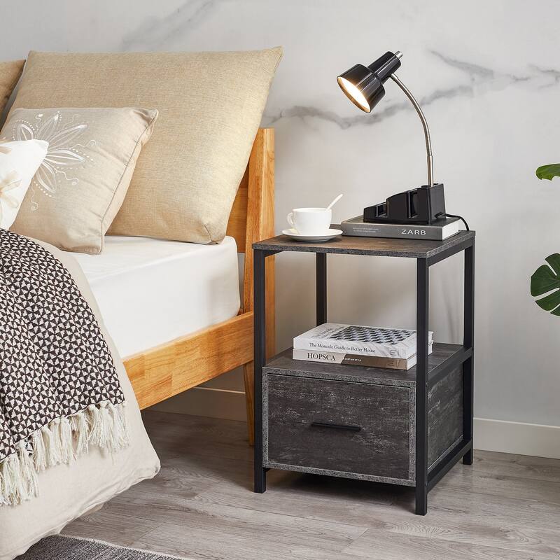 VECELO Nightstand Set of 1/2, Modern Square Side End Table, Living Room, Study Metal Frame