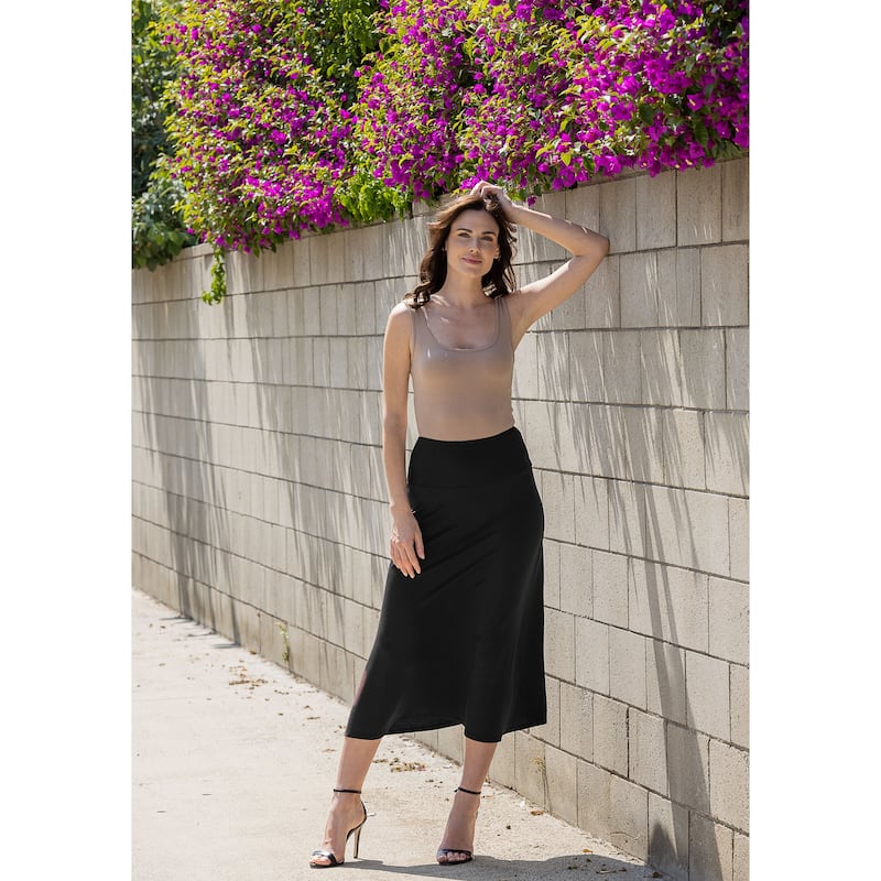 24seven Comfort Apparel Womens Elastic Waist Solid Color Maxi Skirt