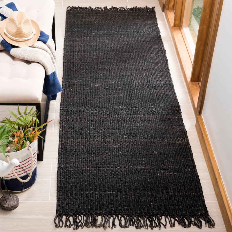 SAFAVIEH Handmade Natural Fiber Leteke Jute Fringe Rug - 2'6" x 10' Runner - Black