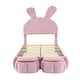 preview thumbnail 28 of 29, Twin Upholstered Kids Platform Bed with Bunny Ears Shaped Headboard, Cute Velvet Bed Frame with Light and 2 Storage Ottomans