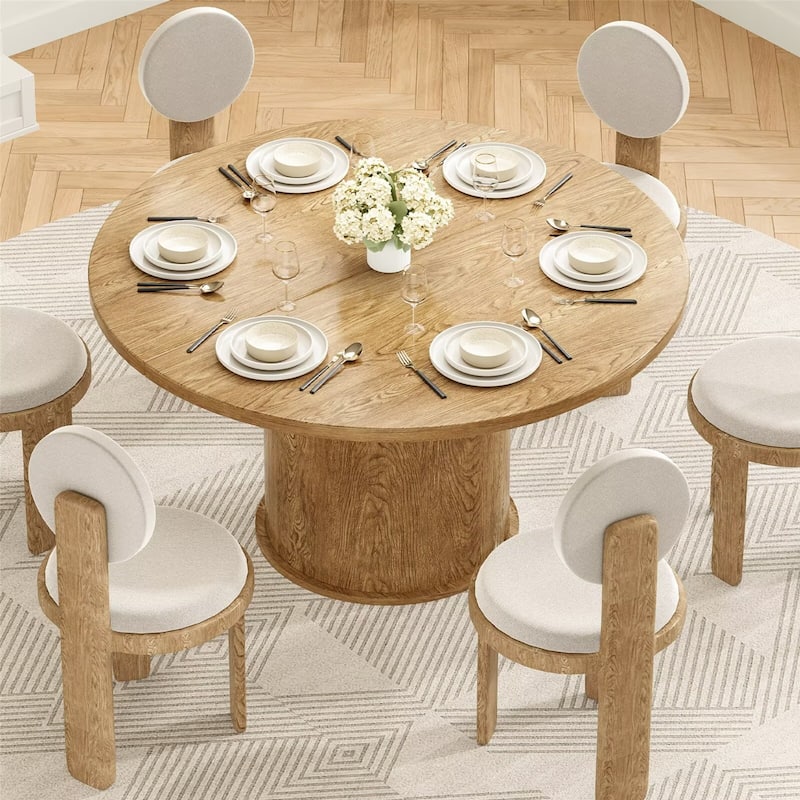 43" Small Round Dining Table with Wood Top and Sturdy Metal Pedestal Base