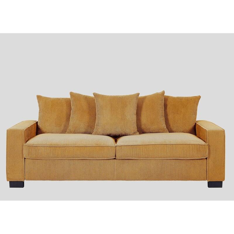 US Pride Furniture Luxe Living Room Sofa with 5 Complementary Toss Pillows Soft Corduroy Upholstery Streamlined Large