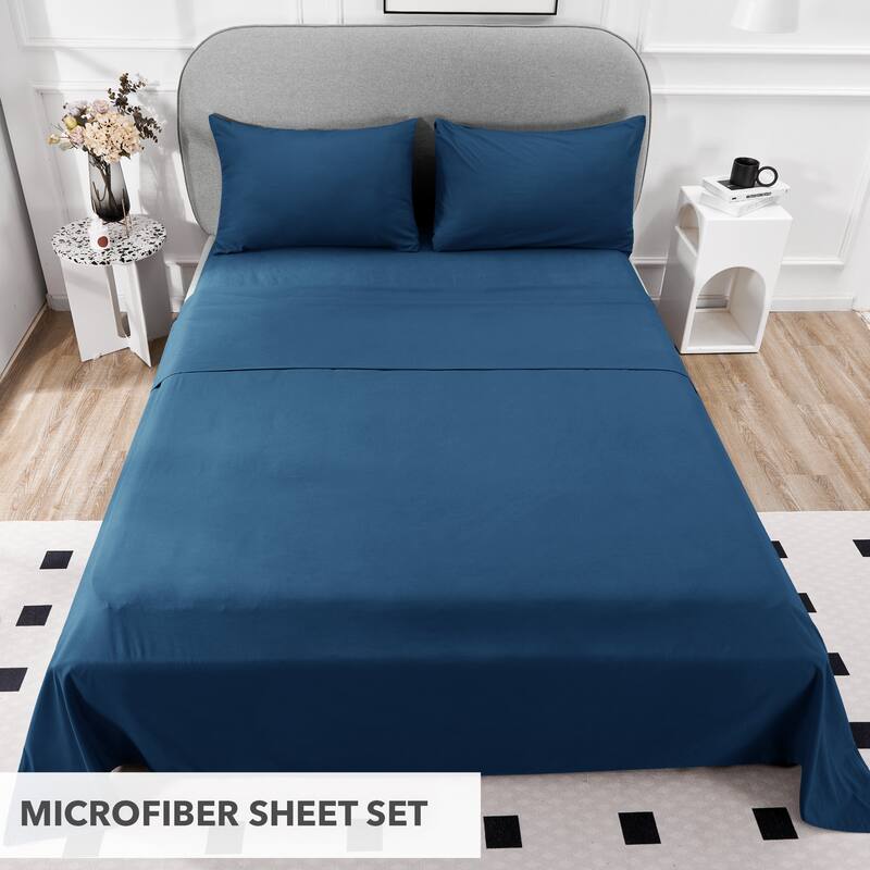 Deconovo 4-Piece Ultra-Soft Bed Sheet Set, 1800 Thread Count, Deep Pockets - Full - Navy Blue