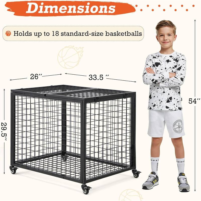 AECOJOY Ball Cart Storage, Rolling Basketball Bin with Wheels for Garage, Indoor & Outdoor