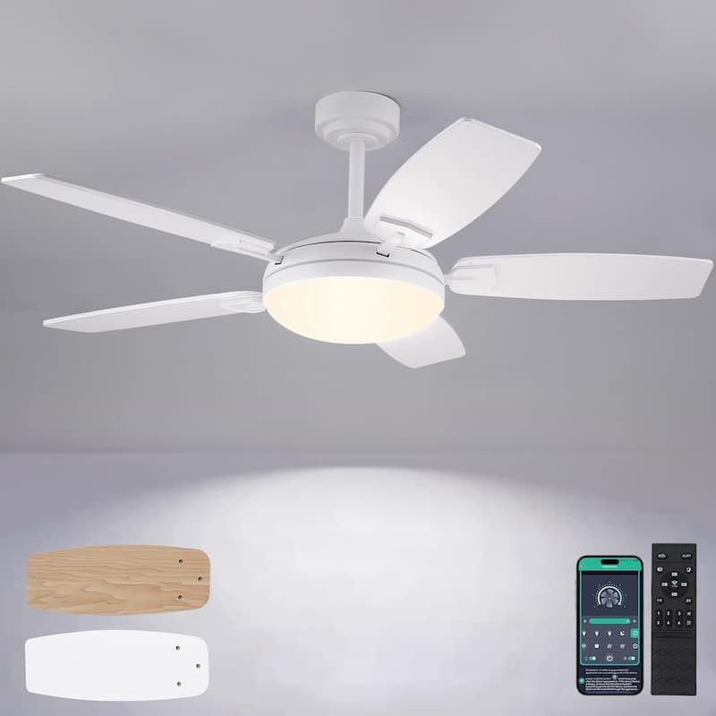 52/66/72 Inch Downrod Ceiling Fan with Light,Plywood Blades,Reversible DC Motor - 52 Inches - White