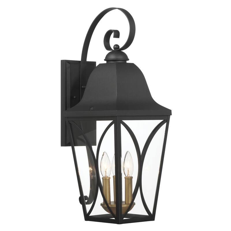 The Great Outdoors 73353 Cardigan 3 Light 24" Tall Outdoor Wall Sconce - Sand Coal Black / Olden Brass