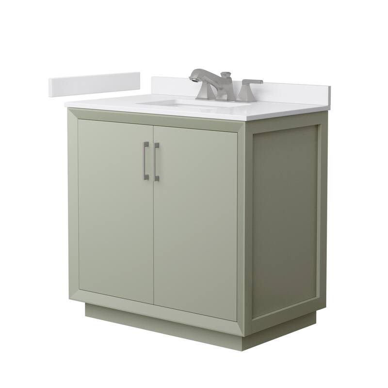 Wyndham Collection WCF4141-36S-VCA-US3MXX Strada 36" Free Standing - Light Green / White Cultured Marble Top / Brushed