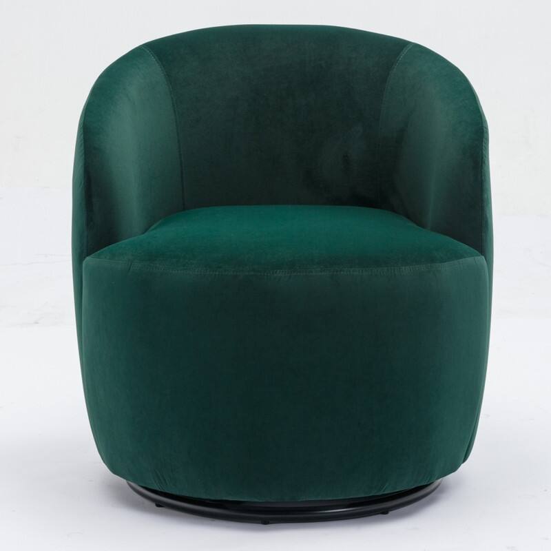 Velvet Fabric Swivel Accent Barrel Chair With Powder Coating Metal Ring
