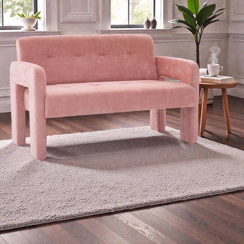 Modern Double Armchair Upholstered 2-Seater Sofa with Dual Armrests, Chenille Fabric Compact Couch for Living Room