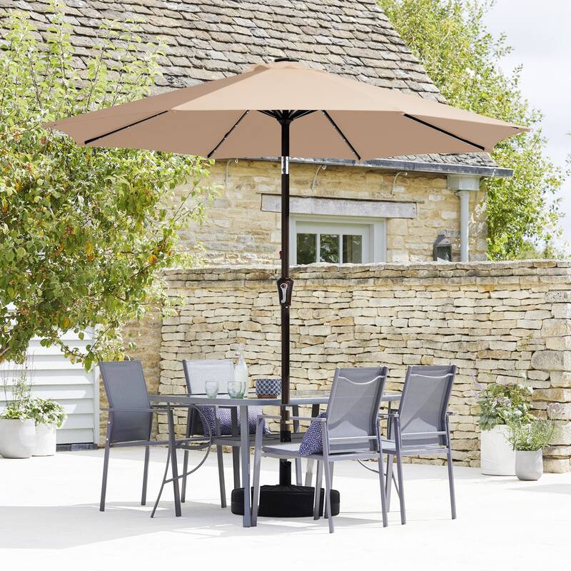 10ft Patio Market Umbrella with LED Lights,Crank & Tilt