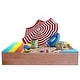 preview thumbnail 5 of 3, Wooden Sandbox for Kids with Bottom Liner, Storage Box & Built-In Seats - Golden