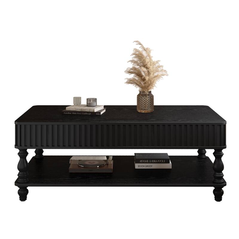 Roomfitters 47" Lift Top Coffee Table, Solid Wood Fluted Center Table with Roman Legs & Hidden Storage