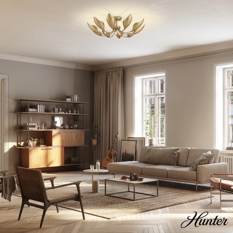 Hunter Juneway 10-Light Flush Mount Chandelier - Transitional, Modern/Contemporary - Dining Room, Living Room, Bedroom.