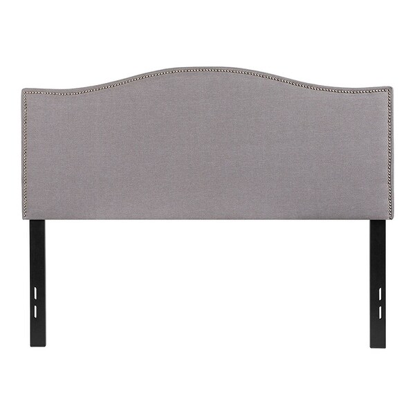 Offex Upholstered Full Size Headboard with Accent Nail Trim in Light Gray Fabric