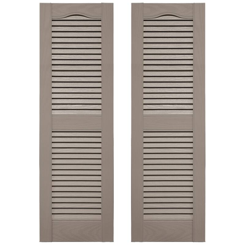 Builders Edge, Standard Cathedral Top Center Mullion, Open Louver Shutters, Includes Matching Installation Spikes (Per Pair) - 14.5"W x 31"H - 008 - Clay