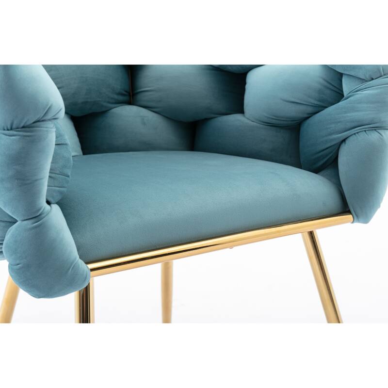 Blue Modern 28.7" Velvet Upholstered Accent Chairs with Gold - Plated Metal Legs (Set of 2)