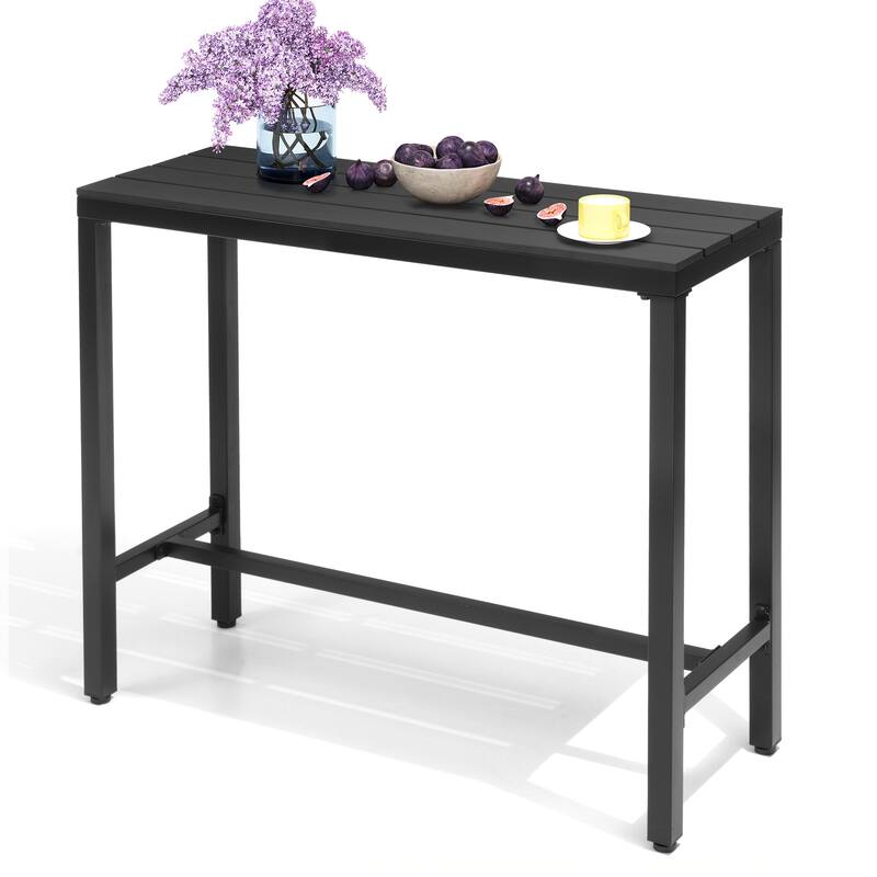 VredHom Outdoor Bar Table Rectangular Pub Table - Black - 42.9 inches