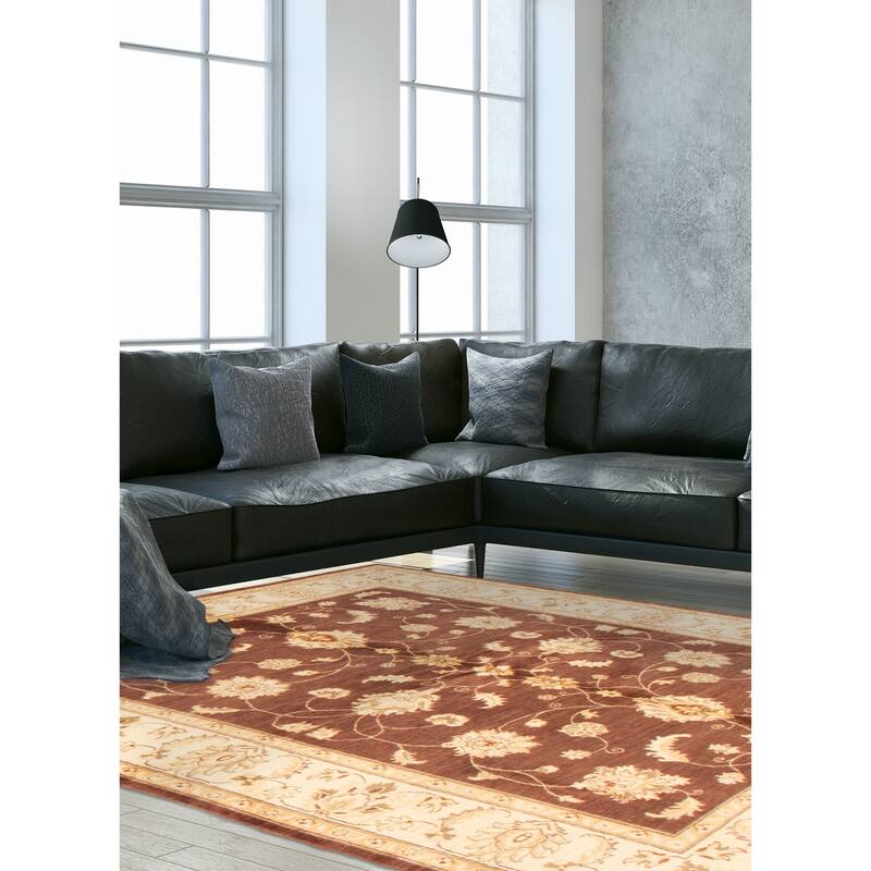 ECARPETGALLERY Hand-knotted Peshawar Oushak Dark Brown Wool Rug - 6'0 x 8'10