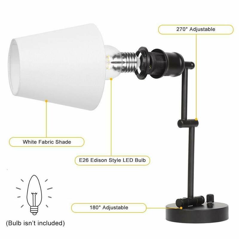 2 Pack Wall Lamps with White Shade & Black Metal (Bulbs Not Included)