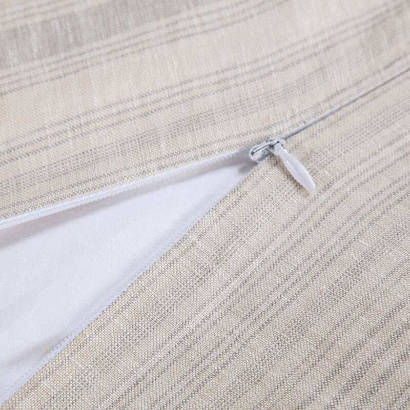 HiEnd Accents 100% French Flax Linen Variegated Stripe Duvet Cover Set, 3PC