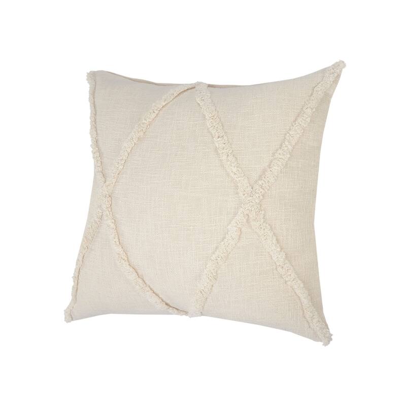 20" Cream Hand Woven Diamond Tufted Square Throw Pillow