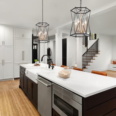 Modern Transitional Metal Kitchen Island Lantern Pendant Light Farmhouse Dining Room Chandelier - D 12.5"x H 18"
