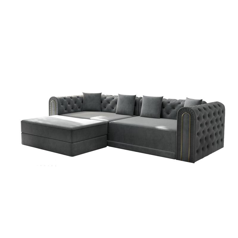 GDFStudio - 90.6" 3-in-1 Convertible Velvet Sleeper Sofa with Movable Ottoman