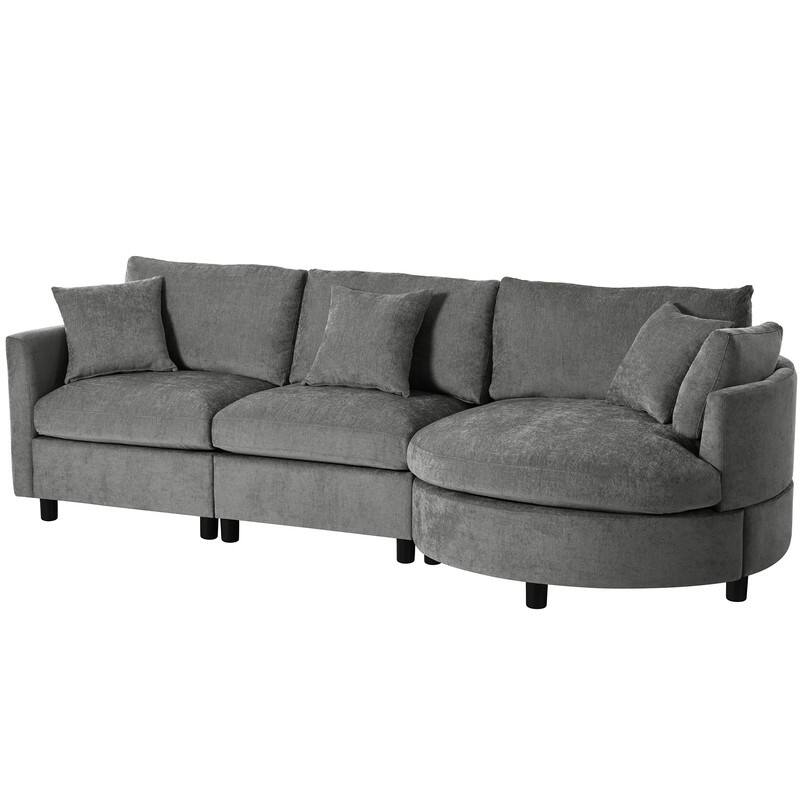 Modern 3-Piece Chenille Sectional Sofa with Curved Chaise and Comfortable Cushions for Living Rooms