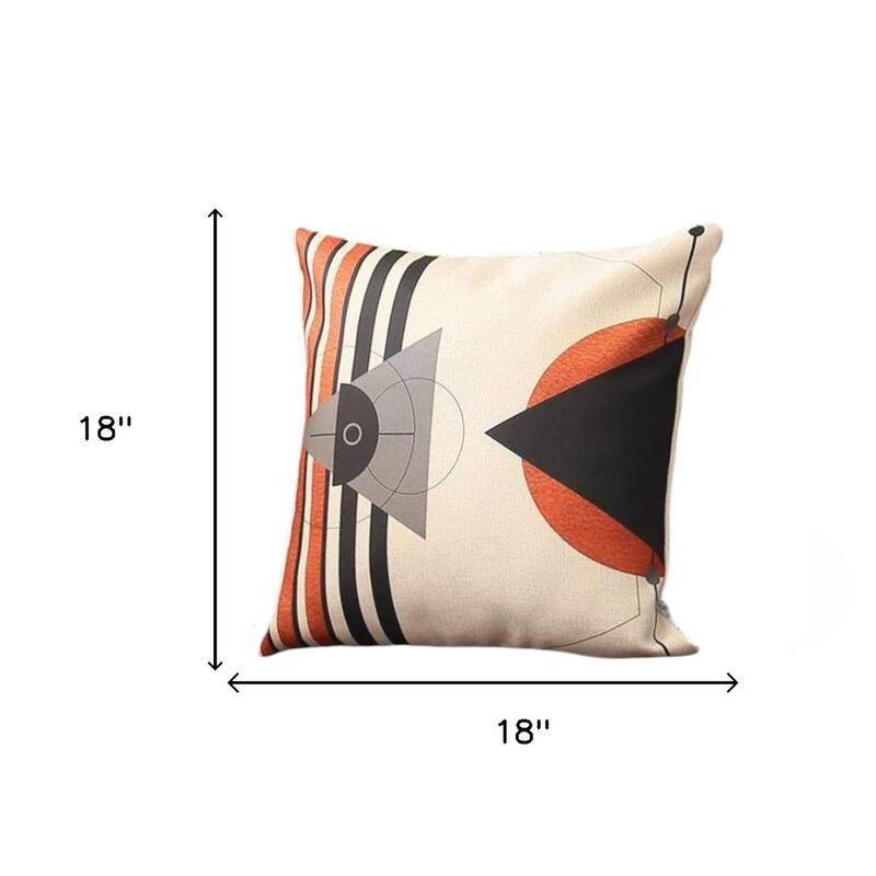 Set of Four 18" Ivory Red and Black Geometric Fabric Throw Pillows